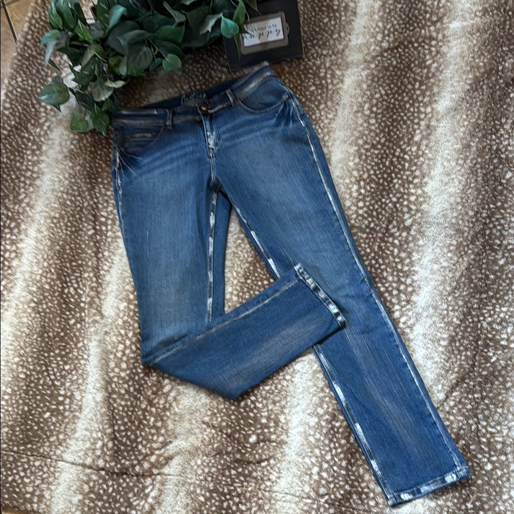 Blue Straight Leg Jeans with Subtle Fading